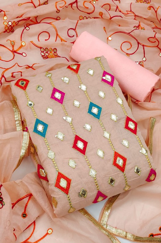 Designer Gotta Patti Sequnce Work Peach Chanderi Salwar Suit 